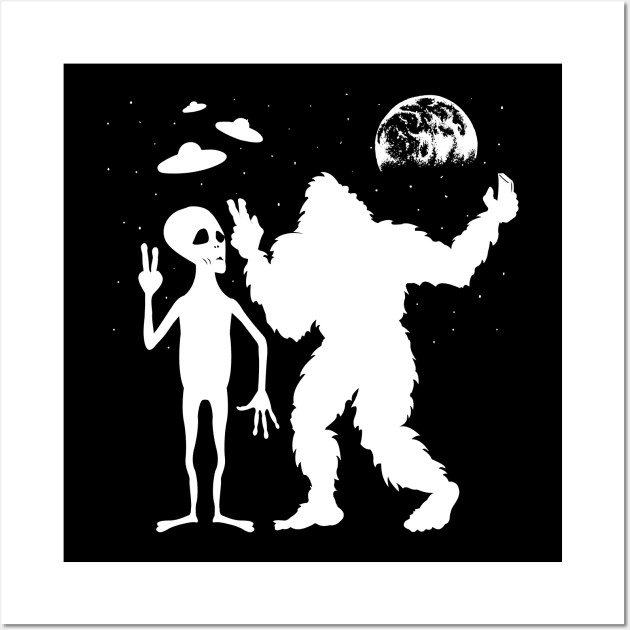 Bigfoot And Alien Take Selfies Wall Art by Tesszero